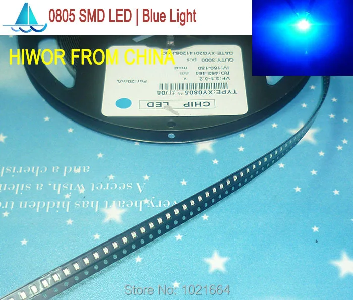(500pcs/lot)(LED|SMD) 0805 SMD LED, Sinine Kiirgav Värv, valgusdiood, 0805 3000pcs Kohta Reel